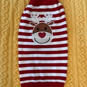 Red and White Striped Reindeer Dog Sweater